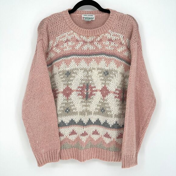 Vintage Currants Womens Knit Sweater Size L Pink Hand Loomed Fair Isle Icelandic - Picture 1 of 8